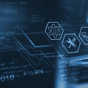 IT support, customer service concept. Computer engineer, technician coding on laptop computer connection with big data storage as backgrounds, digital technology, database, data management